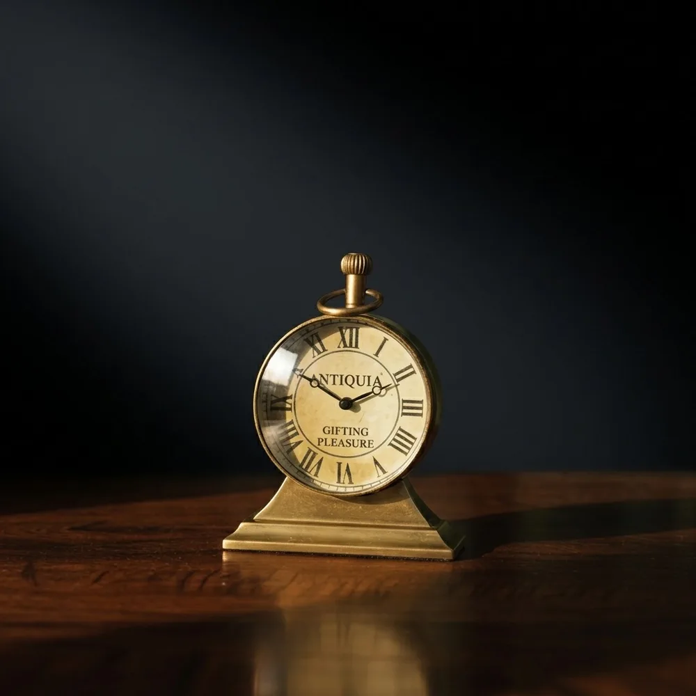 Brass Desk Clock with Compass Dial Back